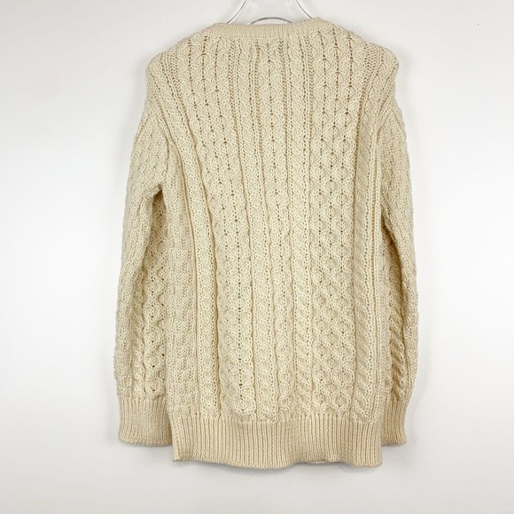 Aran Crafts Sweater Wool Button Front Boyfriend  Cable Knit Cream Fishermancore - Picture 5 of 7